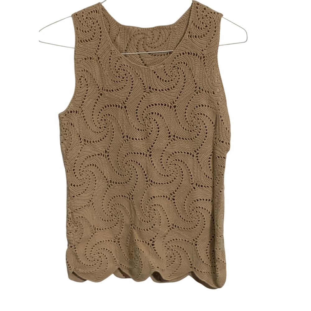 Vintage handmade woven tan sleeveless top unique boho hippie
